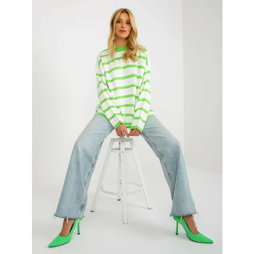Fashion Hunters Light green and ecru striped oversize sweater from RUE PARIS