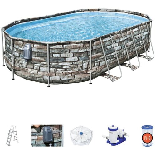 Bestway Montažni bazen Power Steel Comfort Jet Series (610 x 366 x 122 cm, filtrska črpalka: 9.463 l/h, 2 masažni &amp;scaron;obi Comfort Jet, z lestvijo in LED svetilko Slike
