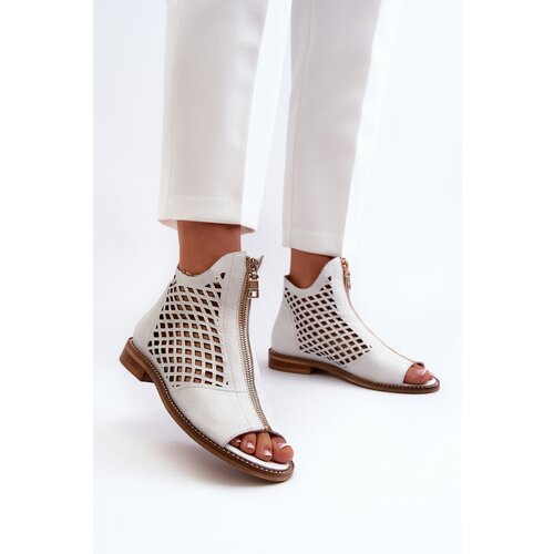 Zazoo White Leather Laced Sandals with Zip 977/L Cene