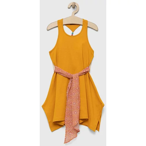 Sisley Dječja pamučna haljina boja: narančasta, mini, širi se prema dolje