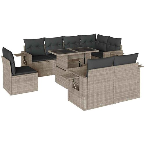  9-dijelni set vrtnih sofa od poliratana s jastucima svjetlosivi Slike