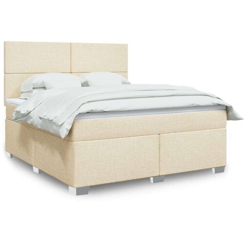 VidaXL Krevet s oprugama i madracem krem 180x200 cm od tkanine Slike