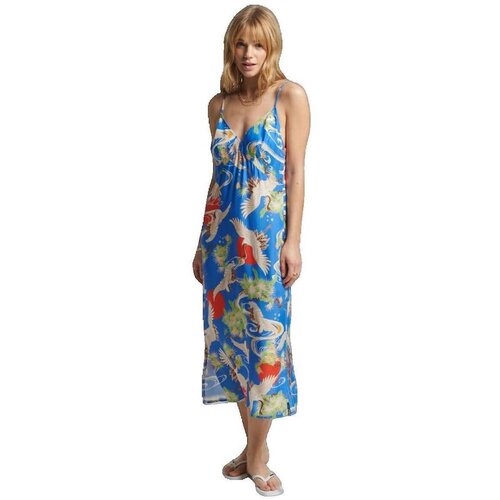 Superdry Dolge obleke Robe Vintage Midi Modra Cene