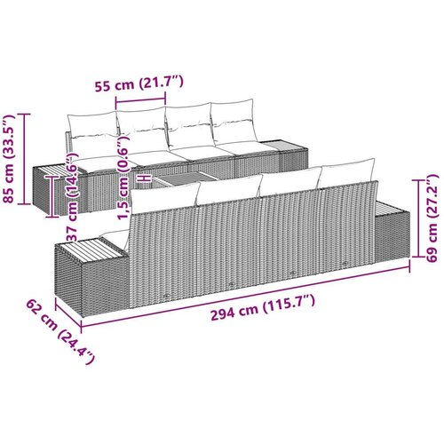  9-dijelni vrtni sofa set s jastučićima bež poli ratan akacija Slike