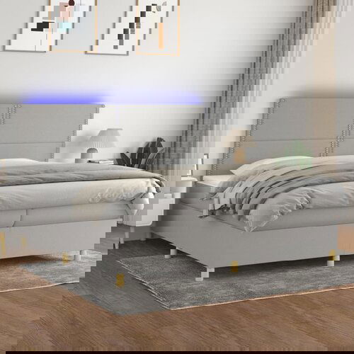 The Living Store Box spring postelja z vzmetnico LED sv. siva 200x200 cm blago - Box Spring Postelja, (21517581) Slike