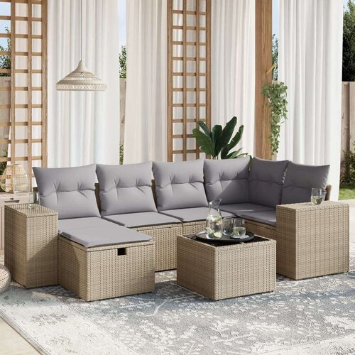  7-dijelni set vrtnih sofa s jastucima bež od poliratana Slike