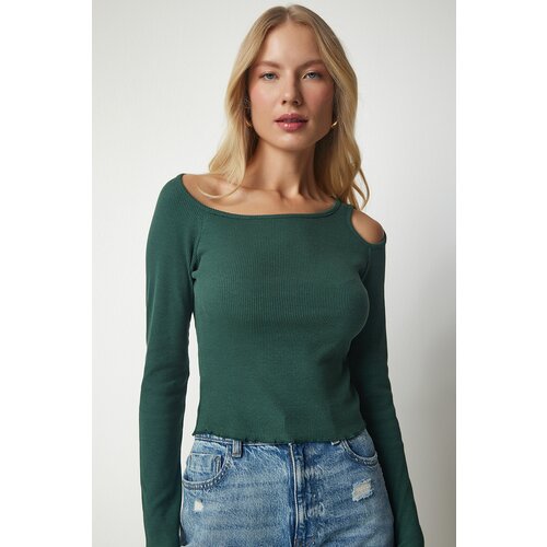 Women's Emerald Green Cut Out Detailed Knitted Blouse Slike