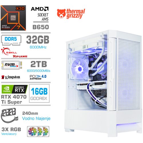 MEGA Računalnik MT S8 R7-7800X3D/RTX4070Ti Super/32GB-DDR5/2TB-4.0/750W/Brez OS/bela RGB + Estetski napajalni kabli [Vijola / Bela], (22097685) Cene