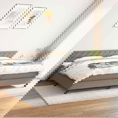  Box spring postelja z vzmetnico taupe 200x200 cm blago, (20897385) Cene