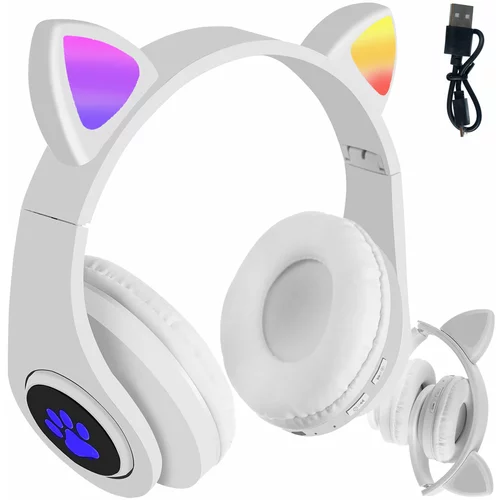  Bijele LED bežične slušalice s mačjim ušima + mikrofon