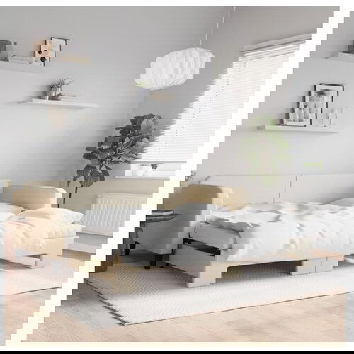 VidaXL Dnevni krevet na razvlačenje krem 100 x 200 cm od tkanine Slike