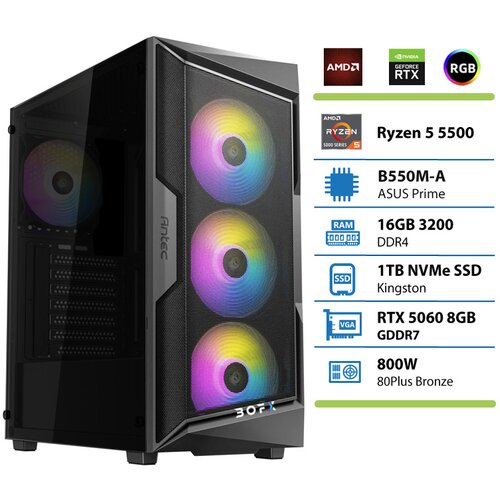 BOFX Namizni računalnik NASH 6 R5 5500 16GB 1TB RTX5060|Gaming, (5000345467) Slike