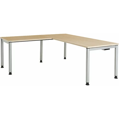 mauser Pisalna miza, s priklučkom, noge iz okrogle cevi, VxŠxG 680 - 760 x 1800 x 800 mm, kotni element na levi strani, plošča v imitaciji javorja, og