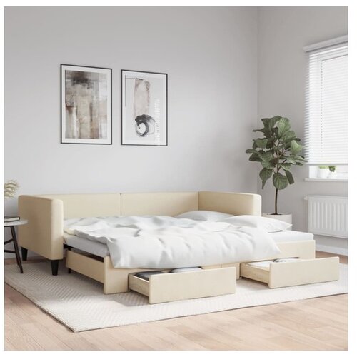 vidaXL Dnevni krevet na razvlačenje s ladicama krem 100x200 cm tkanina Cijene