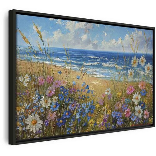  Slika - Seascape – wildflowers and a view of the rough sea 120x80 U crnom drvenom okviru Cene
