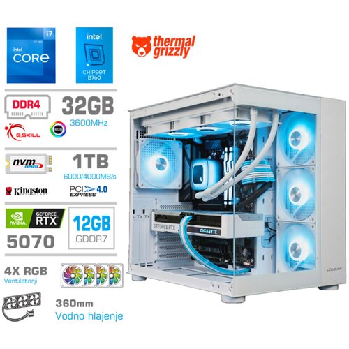 MEGA Računalnik MT S5 i7-12700KF/RTX5070/32GB/1TB/750W/Brez OS/bela RGB + Estetski napajalni kabli [Svetlo modra / Bela], (5000357936) Slike