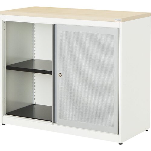 mauser Omara z drsnimi vrati, akustični učinek, plošča iz umetne mase, VxŠxG 830 x 1000 x 432 mm, 1 polica, čista bela / aluminijasto siva / javor Cene