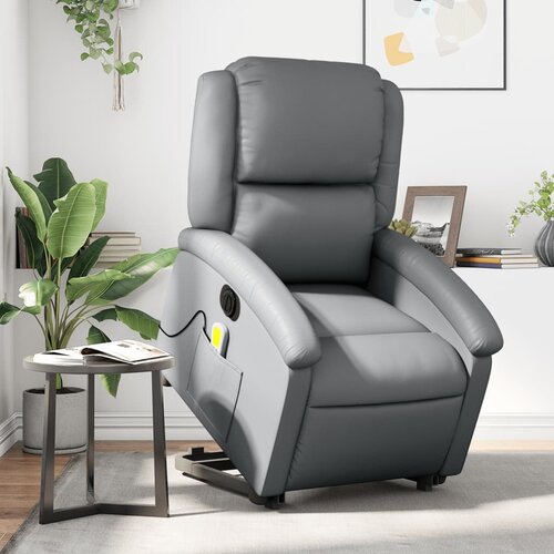 vidaXL Električni masažni naslonjač na podizanje od umjetne kože siva Cijene