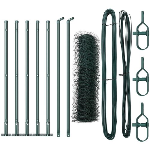 VidaXL Heksagonalna ograda Zelena 0.4x10 m Čelik, Ograda s postoljima 7 kom &amp;Oslash;32mm 50cm Galvanizirani čelik Slike