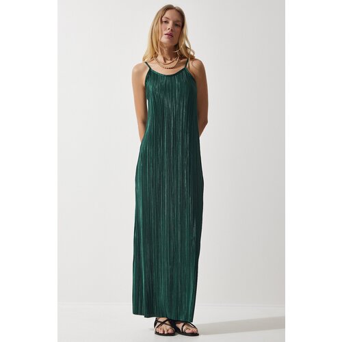  Women&amp;#039;s Emerald Green Strappy Summer Pleated Dress Slike