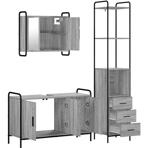 Set ormarića za kupaonicu 3 kom. Siva Sonoma 40 x 36 x 200 5 cm - Siva Sonoma Ormar s umivaonikom (3 vrata) + viseći ormar Slike