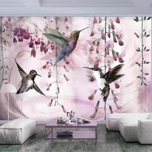  tapeta - Flying Hummingbirds (Pink) 100x70