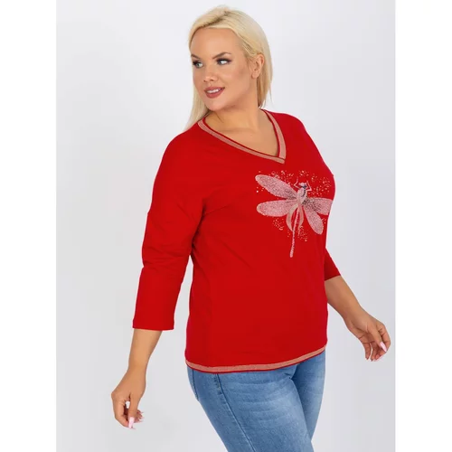 Fashion Hunters Red plus size blouse with an application of rhinestones