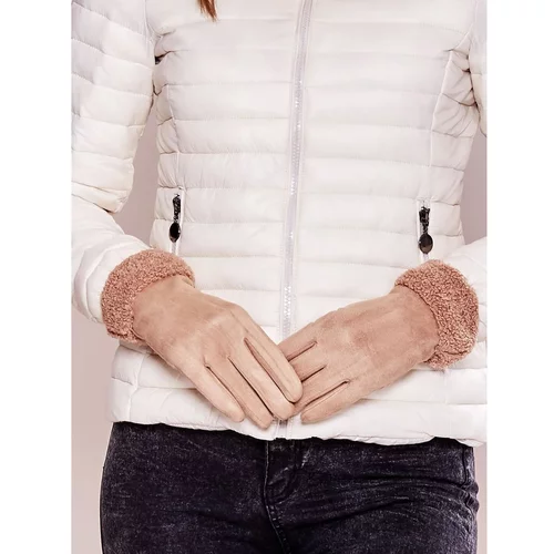 Fashion Hunters Beige insulated gloves with decorative fur