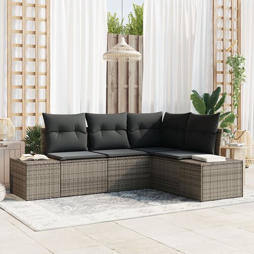 VidaXL 4 delni vrtni sofa set z blazinami siva poli ratan Slike