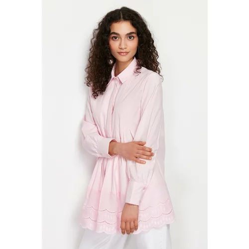 Trendyol Light Pink Brode Detail Cotton Woven Shirt