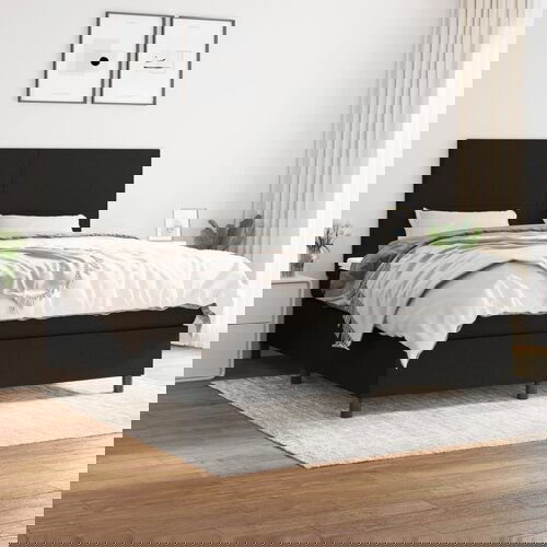 VidaXL Krevet s oprugama i madracem crni 160x200 cm od tkanine Slike