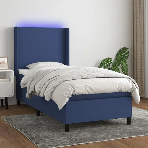  Box spring postelja z vzmetnico LED modra 80x200 cm blago, (20896837)
