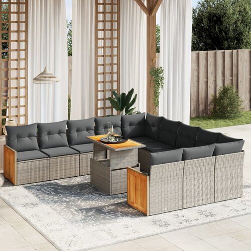 vidaXL 11-dijelni set vrtnih sofa od poliratana s jastucima sivi Cijene