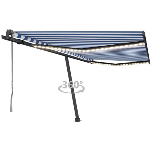 vidaXL Automatska tenda sa senzorom LED 450x350 cm plavo-bijela Cijene