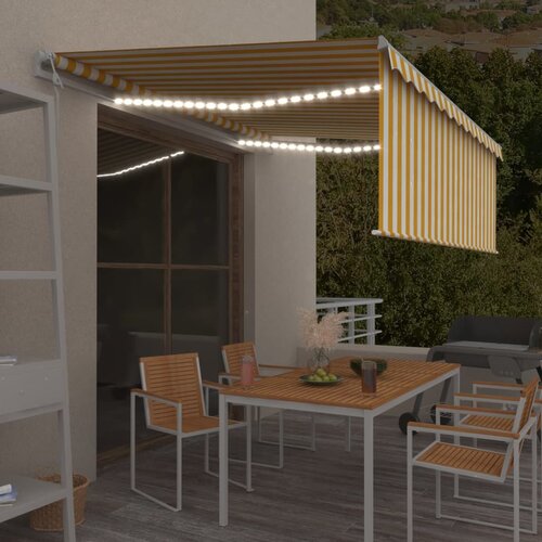 vidaXL Automatska tenda s roletom i senzorom LED 4 x 3 m žuto-bijela Cijene