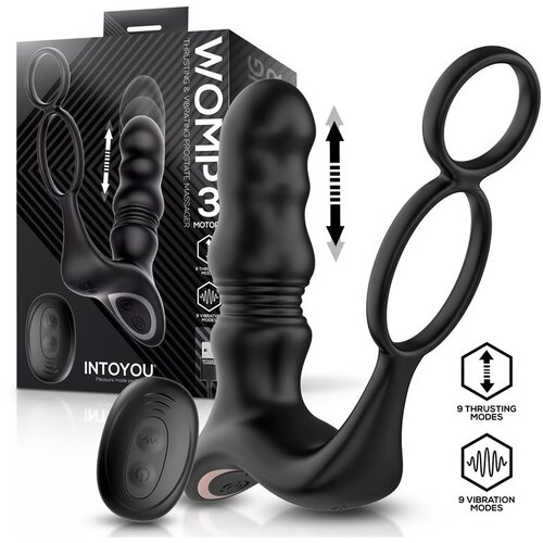 INTOYOU Womp Thrusting &amp;amp; Vibrating Prostate Massager 3 Motors with Remote Black Slike