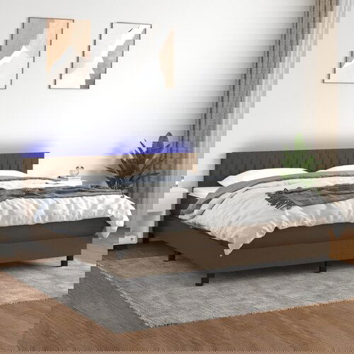  The Living Store Box spring postelja z vzmetnico LED temno rjava 160x200cm blago - Box Spring Postelja, (21455762) Slike