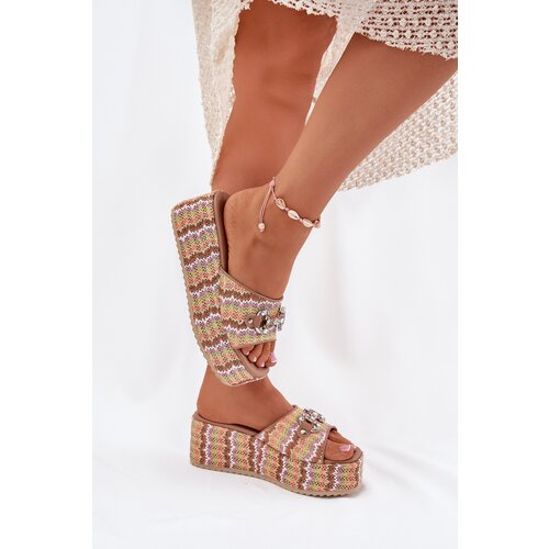 Boto Womens Wedge Sandals With Braiding And Decoration Multicolor Isolene Cene
