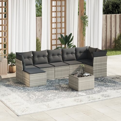 vidaXL 8-dijelni set vrtnih sofa od poliratana s jastucima svjetlosivi Cijene