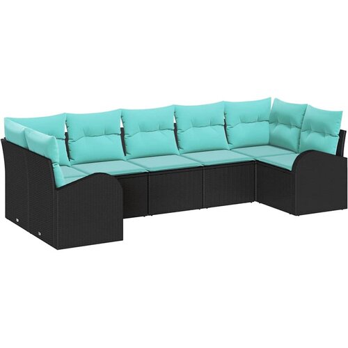vidaXL Vrtna sedežna garnitura 7 pcs Črna in turkizna poli ratan, (5000143747) Cene