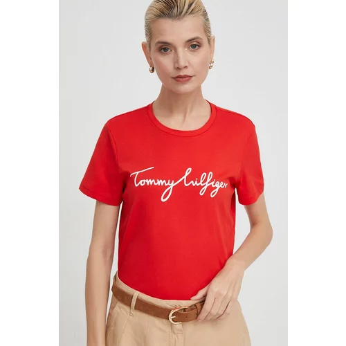 Tommy Hilfiger Pamučna majica za žene, boja: crvena