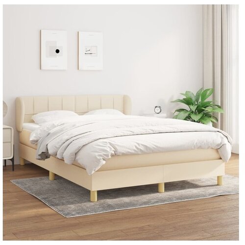 VidaXL Box spring postelja z vzmetnico krem 140x190 cm blago Slike