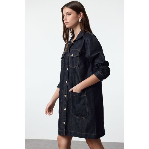 Trendyol Dark Blue Regular Denim Trench Coat Slike