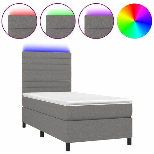  Krevet box spring s madracem LED tamnosivi 100x200 cm tkanina Slike
