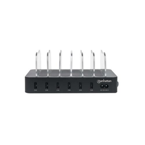 Manhattan 102254 5V/2.4V/50W/držač za telefon Crni USB punjač 6-port Slike