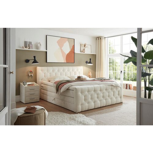 MID.YOU postelja boxspring 180 cm x 200 cm , tekstil, leseni material krem barve Cene