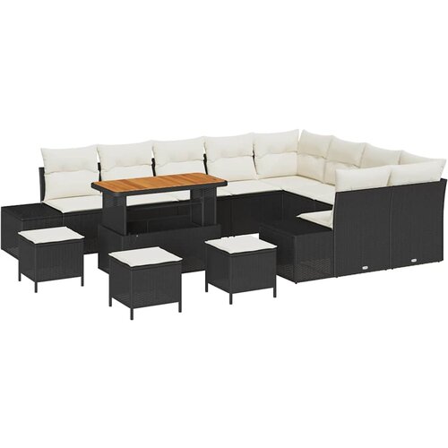 vidaXL Vrtna sedežna garnitura z blazino 13 pcs Črna poli ratan, (5000153893) Cene