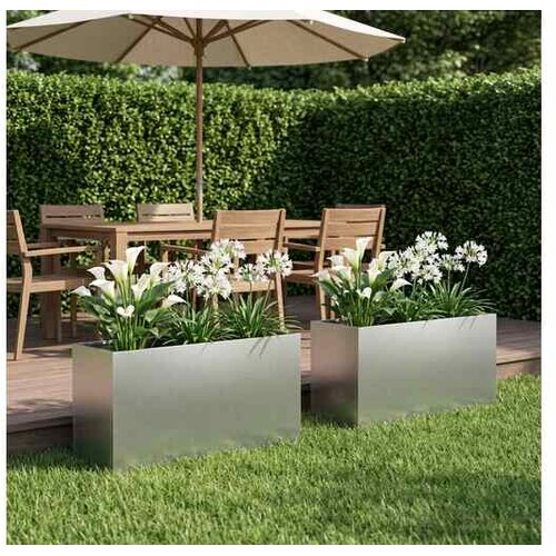 vidaXL Vrtna saksija 2 kom. Srebrna 100 x 30 x 40 cm Pocinčani čelik - Pocinčani čelik 100 x 30 x 40 cm 2 Cijene