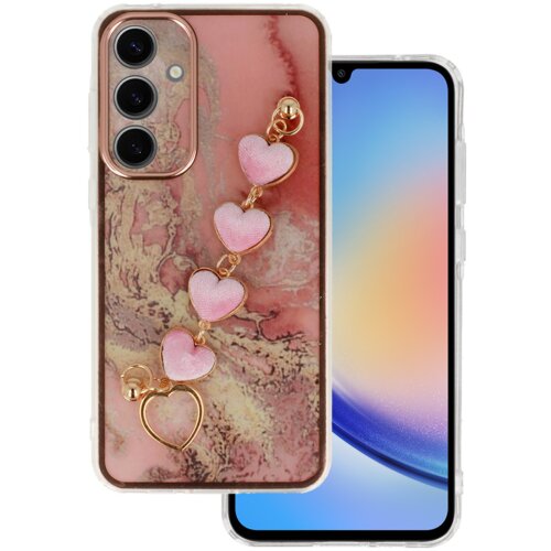 Onasi Trendy Marmor silikonski ovitek z zapestnico za Samsung Galaxy A25 - roza s srčki Cene
