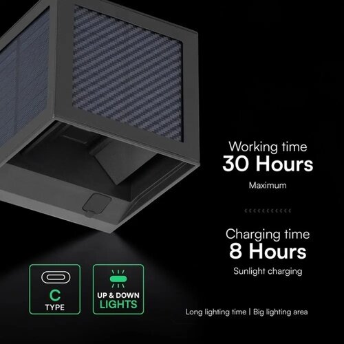  LED solarno zidno svetlo sa senzorom, LED/9W/3,7V, 3000/4000/6000K, IP65, 2600mAh, crna Slike